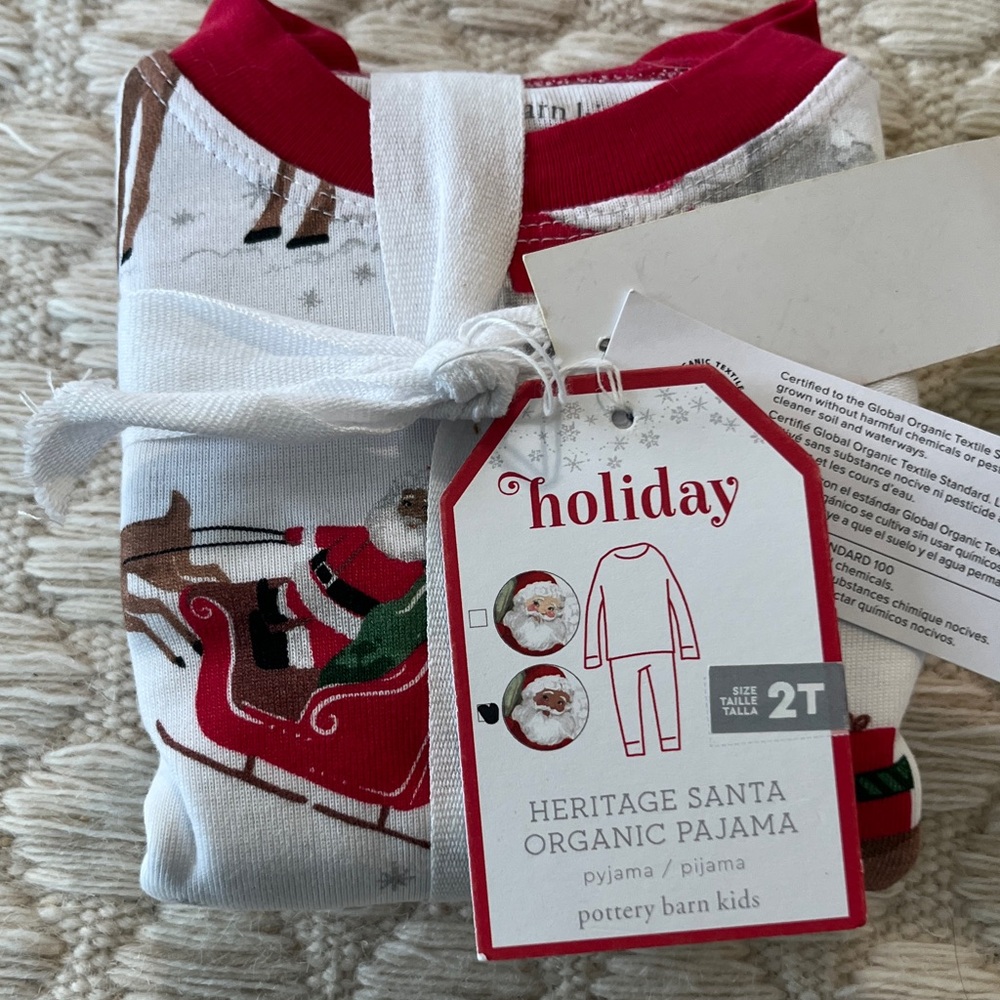 NWT Pottery Barn Kids Santa Sleigh Organic Pajama - Red and White
